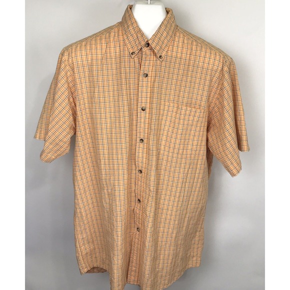 PLANKS Mens Short Sleeve Button Front Orange Checkered Shirt Size Large - Picture 3 of 5